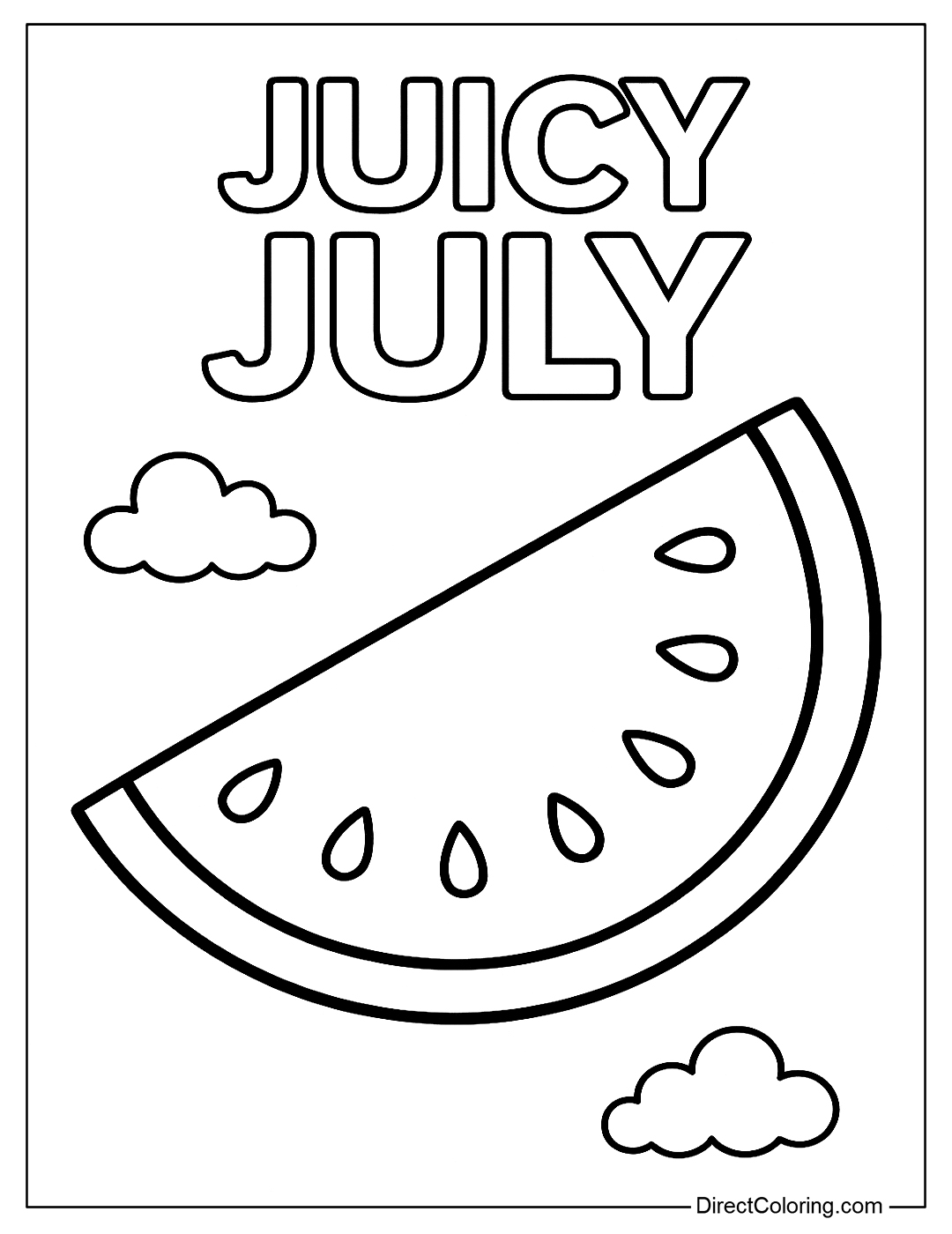A large watermelon slice coloring page with the word 